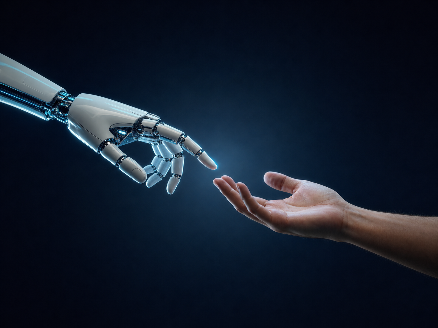 Una mano robótica y una mano humana acercándose